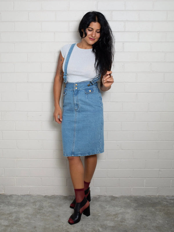 Nyx Denim Pinafore Skirt // Light Blue