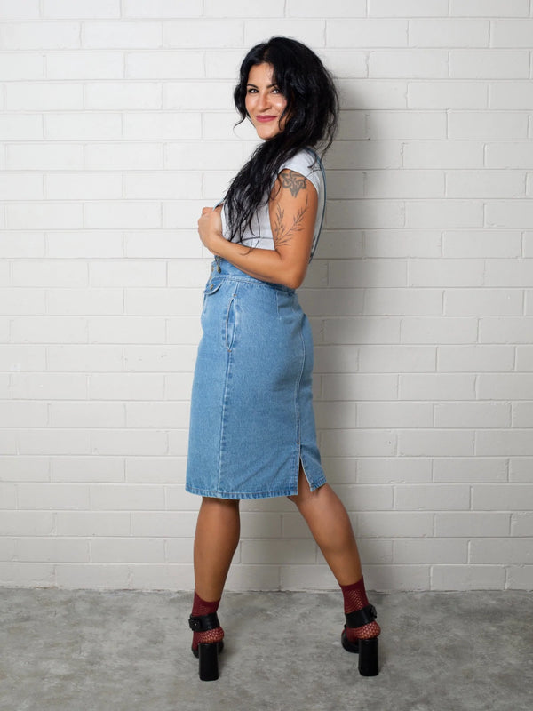 Nyx Denim Pinafore Skirt // Light Blue