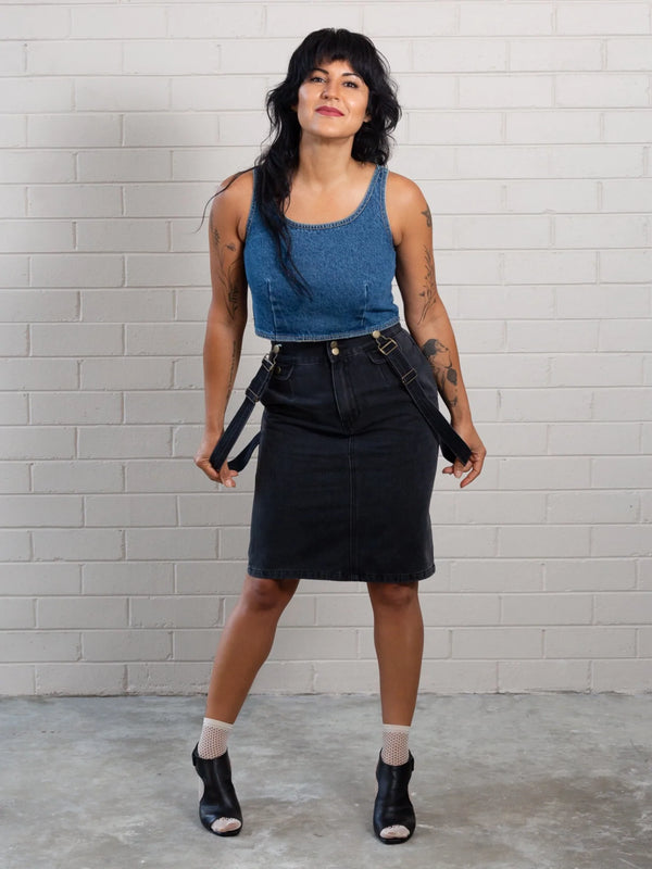 Nyx Denim Pinafore Skirt // Black