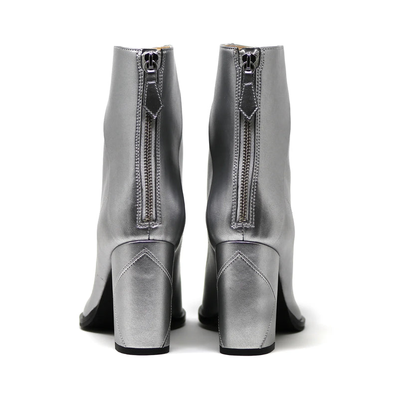 ALMASI // silver vegan apple leather boots