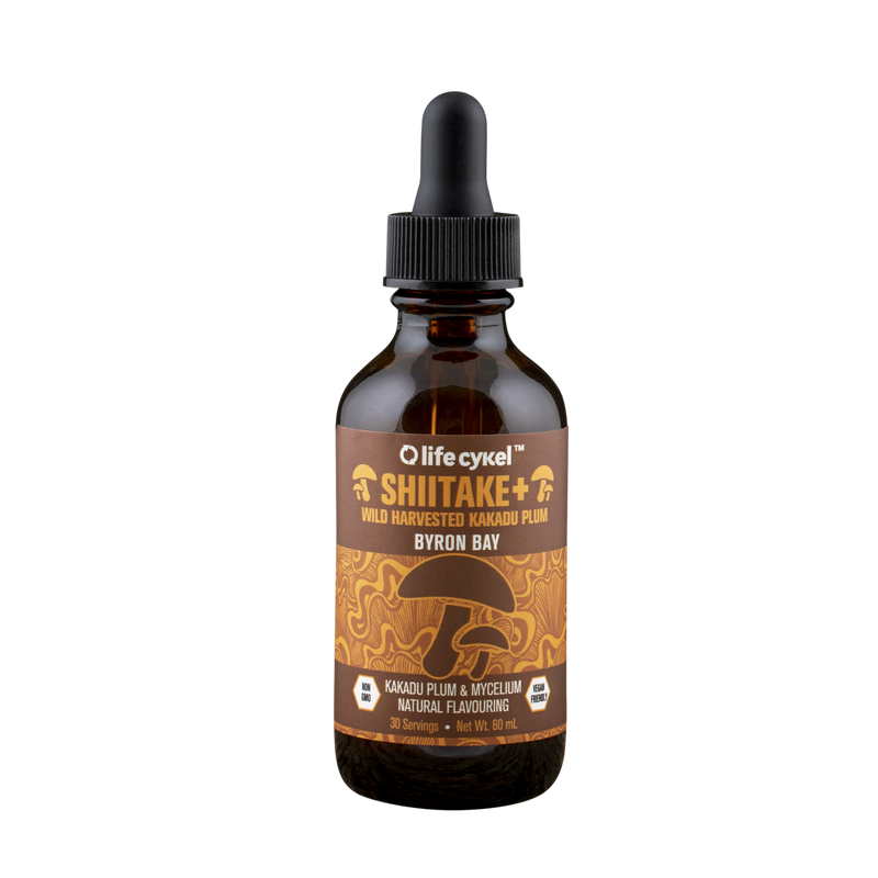 LIFE CYKEL // MUSHROOM LIQUID EXTRACT //  SHIITAKE 60ml  Connect to your inner radiance with Life Cykel’s Shiitake Mushroom Extract.  The Shiitake mushroom is ranked number 2 in the global mushroom market for its delicious taste as well as its array of health and beauty benefits.  SHIITTAKE, VEGAN, GLUTEN FREE